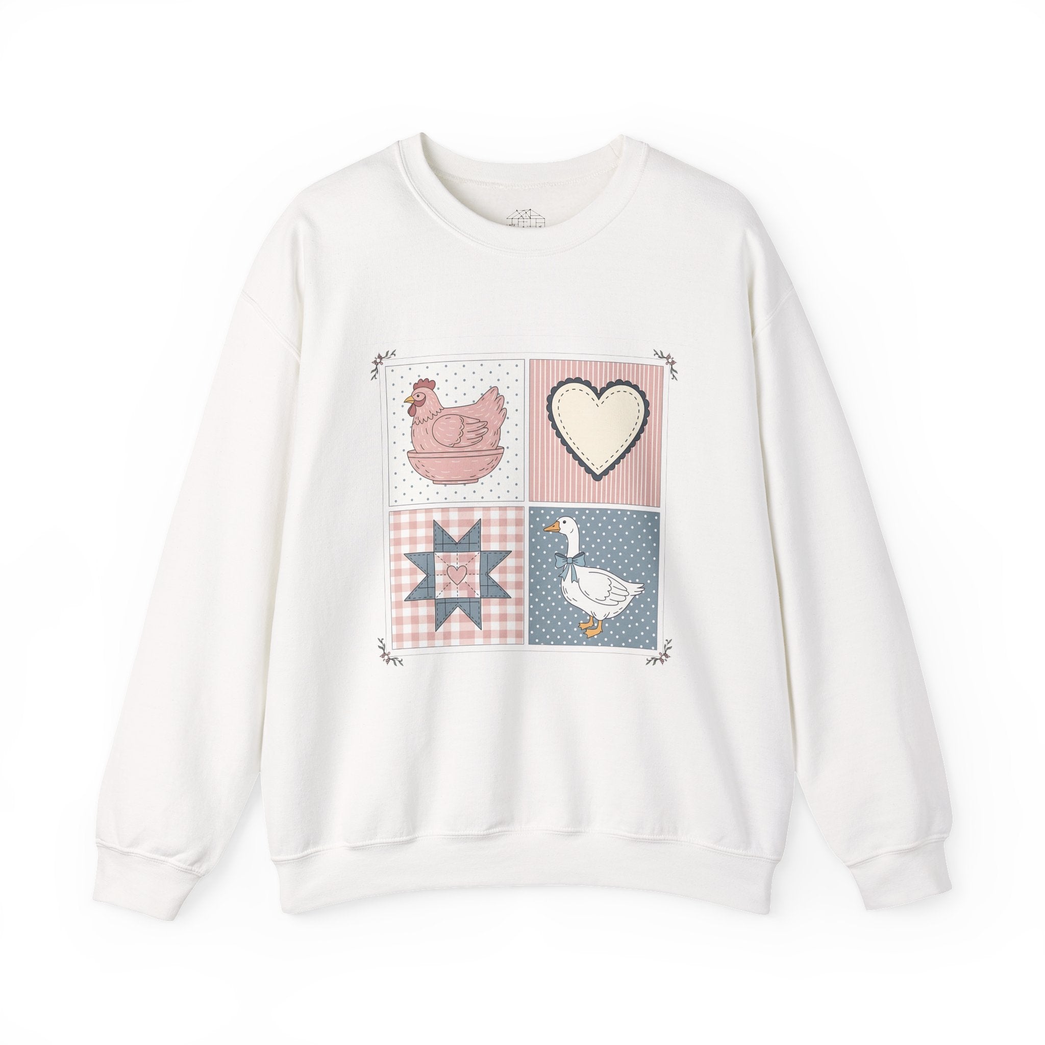 Cottagecore Chicken Patchwork Sweatshirt – Farmhouse Chicken & Goose Crewneck, Cozy Country Homestead Pullover