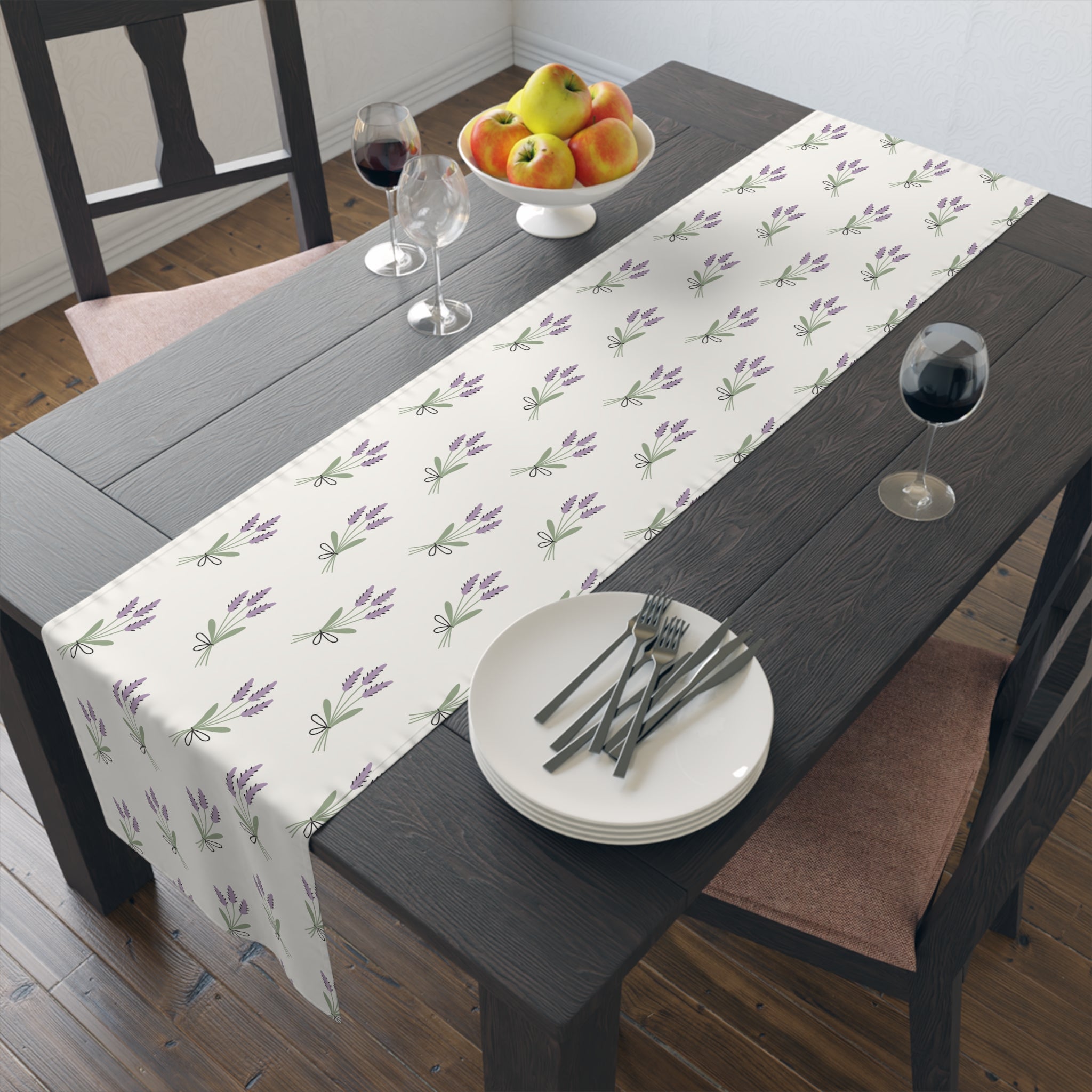 Lavender Floral Table Runner | Cottagecore Farmhouse Kitchen Decor | Purple Wildflower Dining Table Runner | Rustic Country Table Linen