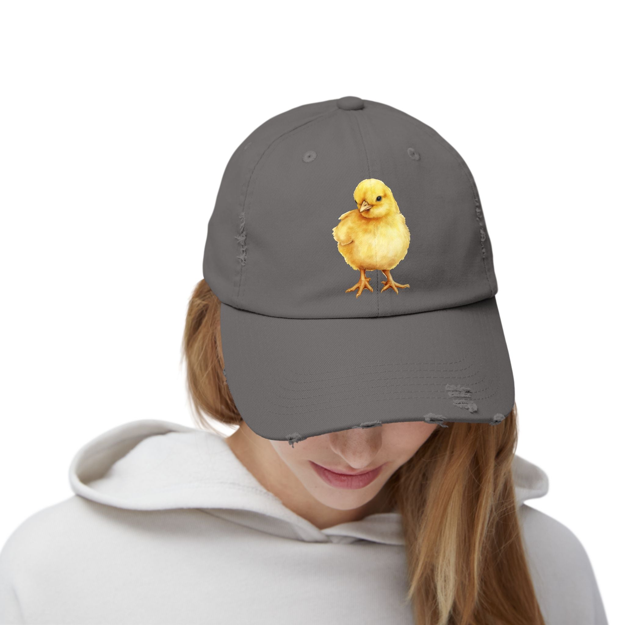 Baby Chick Distressed Baseball Cap – Chicken Mom Hat, Farmhouse Poultry Cap, Cottagecore Farm Hat, Backyard Chicken Lover Gift
