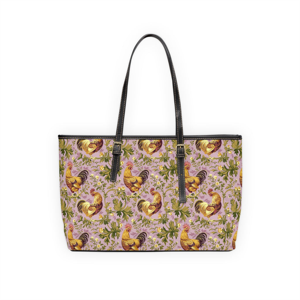 Lavender Botanical Chicken Print Leather Shoulder Bag – Farmhouse Chicken Tote, Cute Hen Pattern Purse, Farm Life Handbag, Backyard Chicken Lover Bag