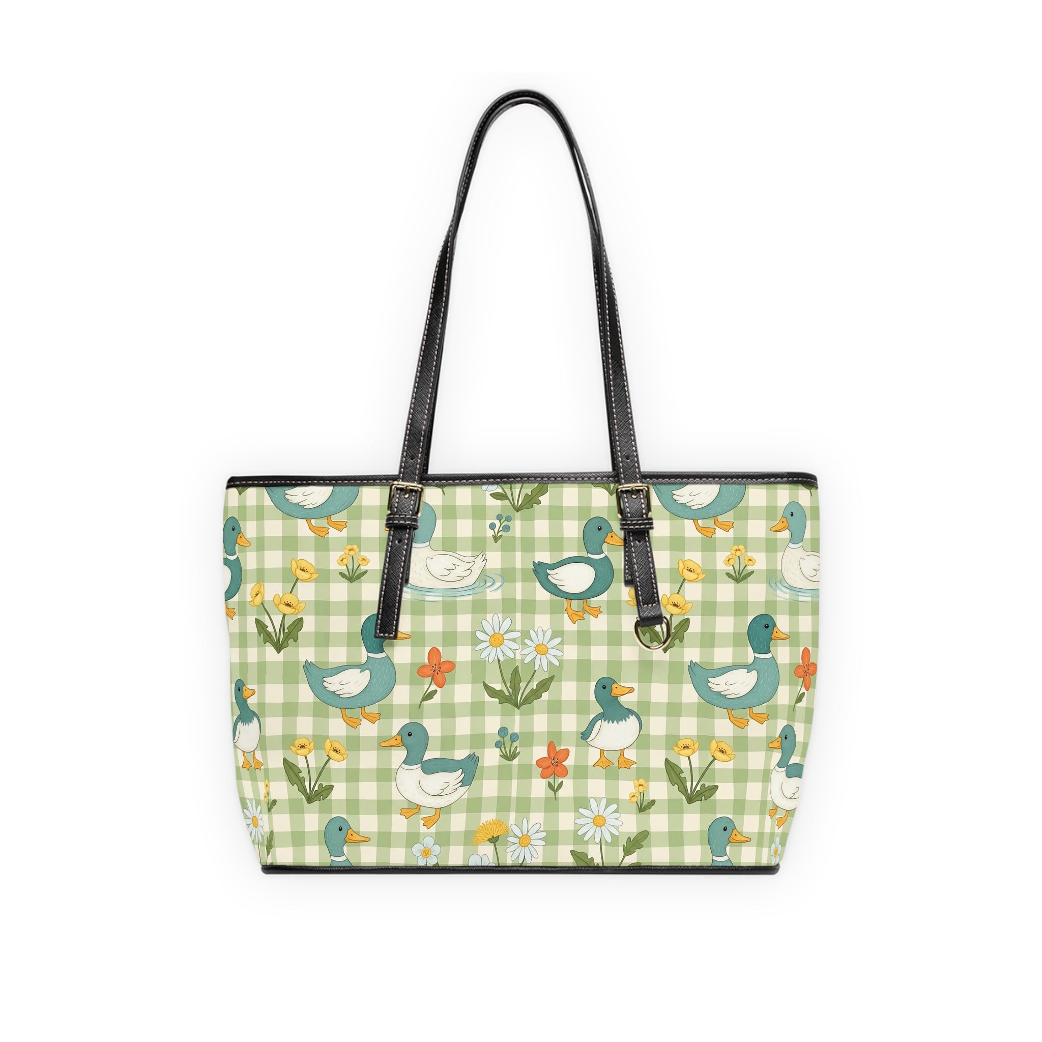 Gingham Goose Shoulder Bag | Cottagecore Farmhouse Tote Purse | Country Goose Handbag | Homestead Market Bag | Rustic Farm Animal PU Leather Tote