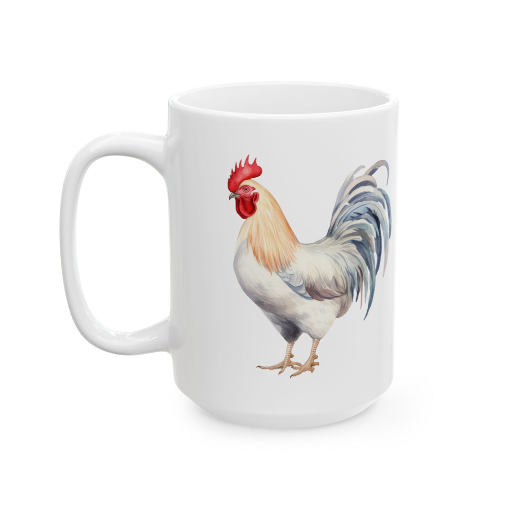 White Leghorn Rooster Ceramic Mug – Farm Homestead Coffee Cup, Backyard Chicken Lover Gift (11oz, 15oz)