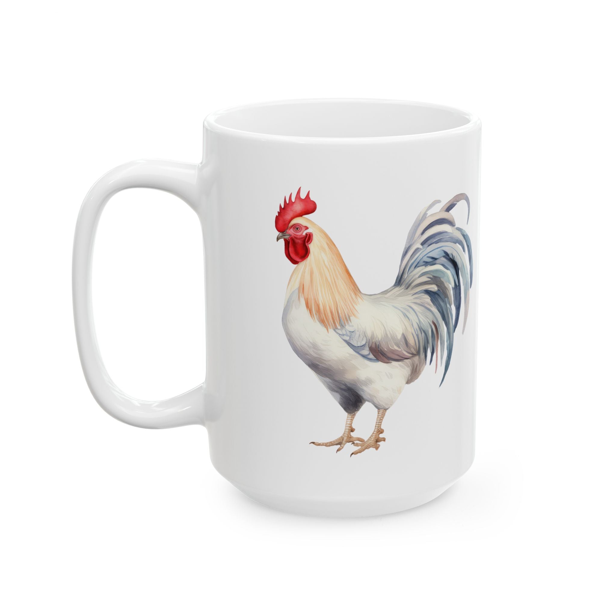 White Leghorn Rooster Ceramic Mug – Farm Homestead Coffee Cup, Backyard Chicken Lover Gift (11oz, 15oz)