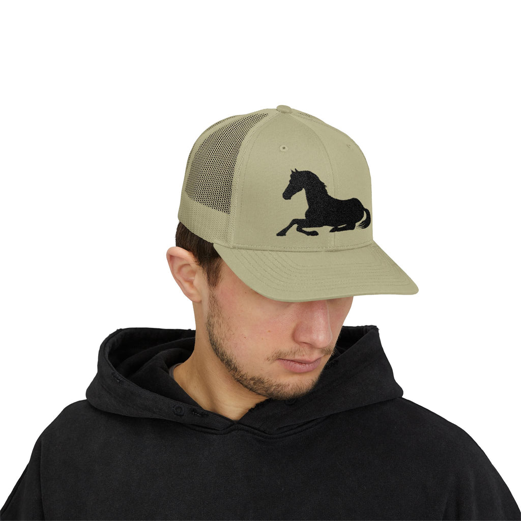 Resting Horse Trucker Hat | Laying Horse Silhouette Mesh Snapback Cap | Western Ranch Horse Lover Hat | Rustic Farm Life Cowboy Cowgirl Cap