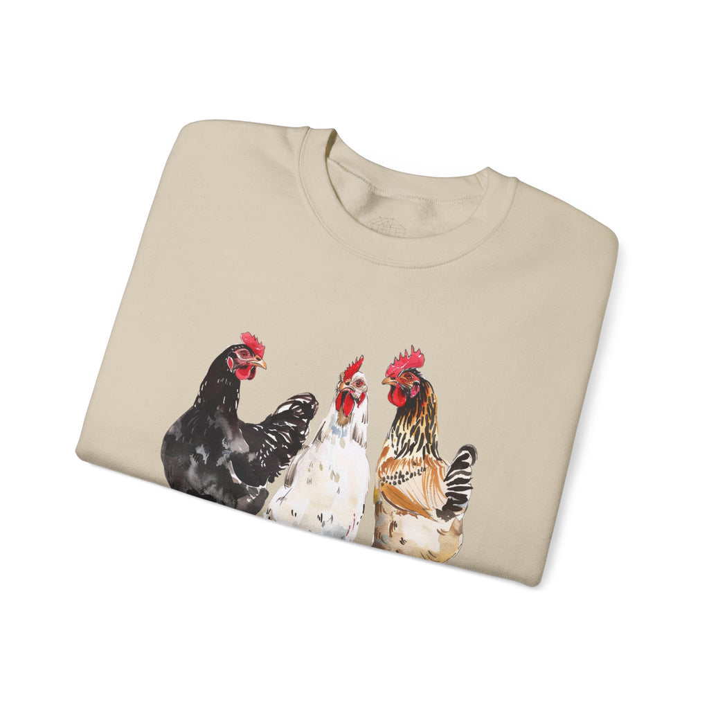 Chicken Flock Sweatshirt – Farmhouse Hen Lineup Crewneck, Cozy Homestead Chicken Mom Pullover, Unisex Gildan 18000