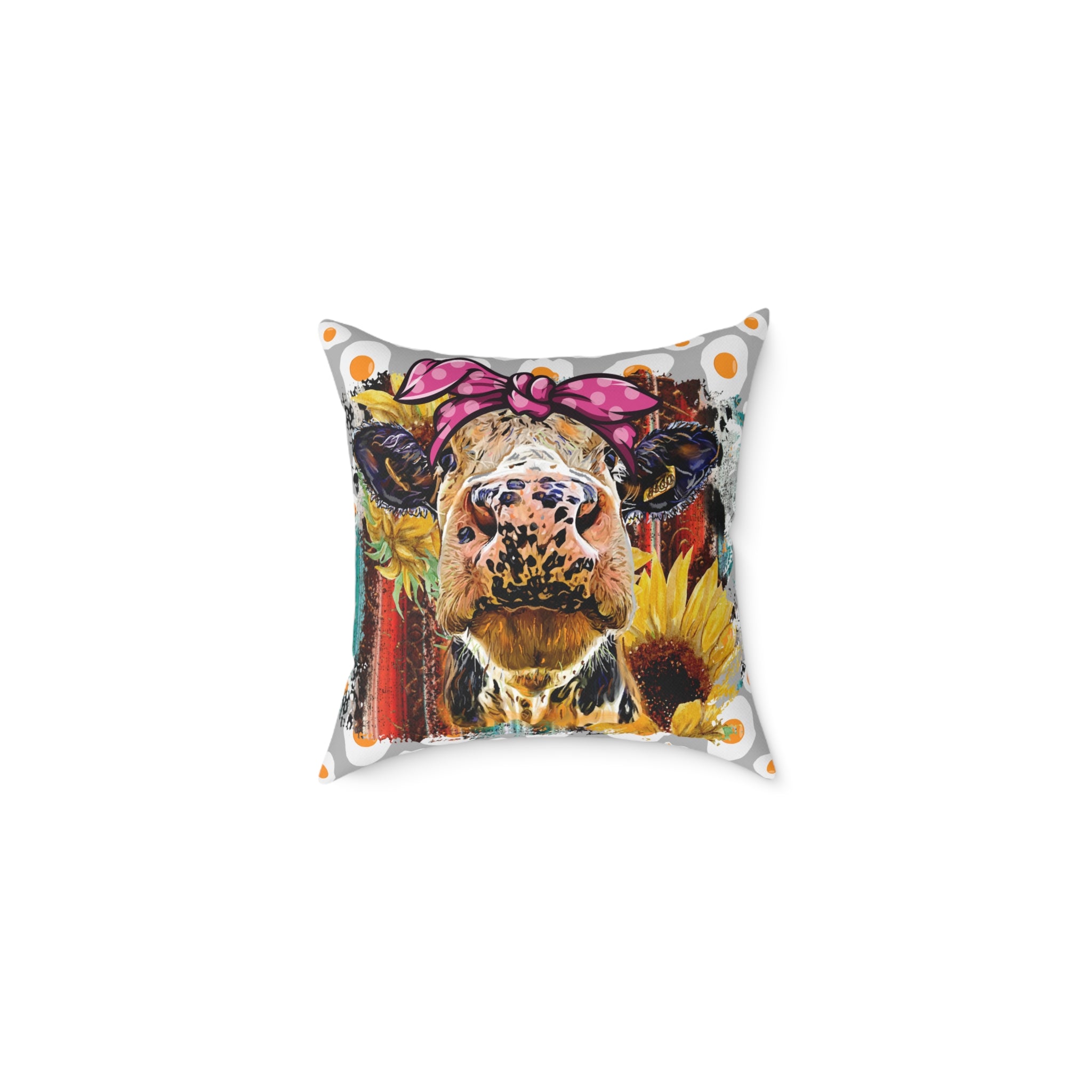 Funny Cow Throw Pillow | Farmhouse Cow Accent Pillow | Sunflower Highland Cow Decor Cushion | Rustic Country Home Decor | Gumpert Homestead