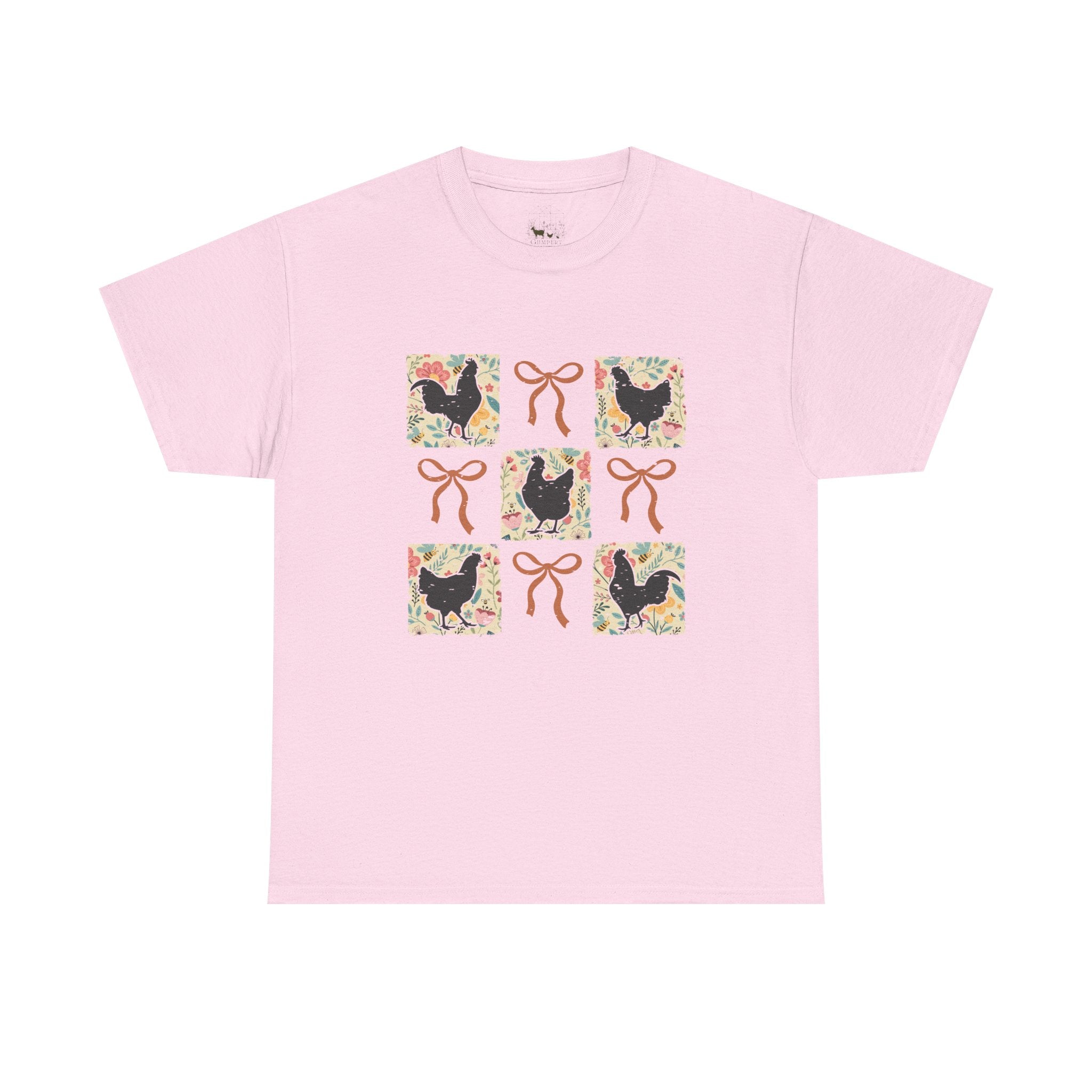 Cottagecore Chicken Patchwork T-Shirt – Farmhouse Chicken Mom Tee, Cozy Country Hen Shirt, Unisex Gildan 5000