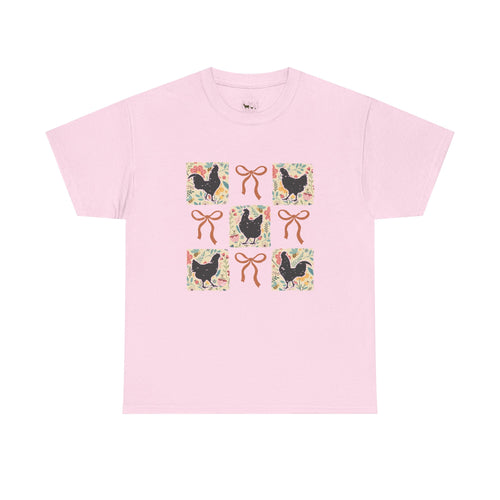 Cottagecore Chicken Patchwork T-Shirt – Farmhouse Chicken Mom Tee, Cozy Country Hen Shirt, Unisex Gildan 5000