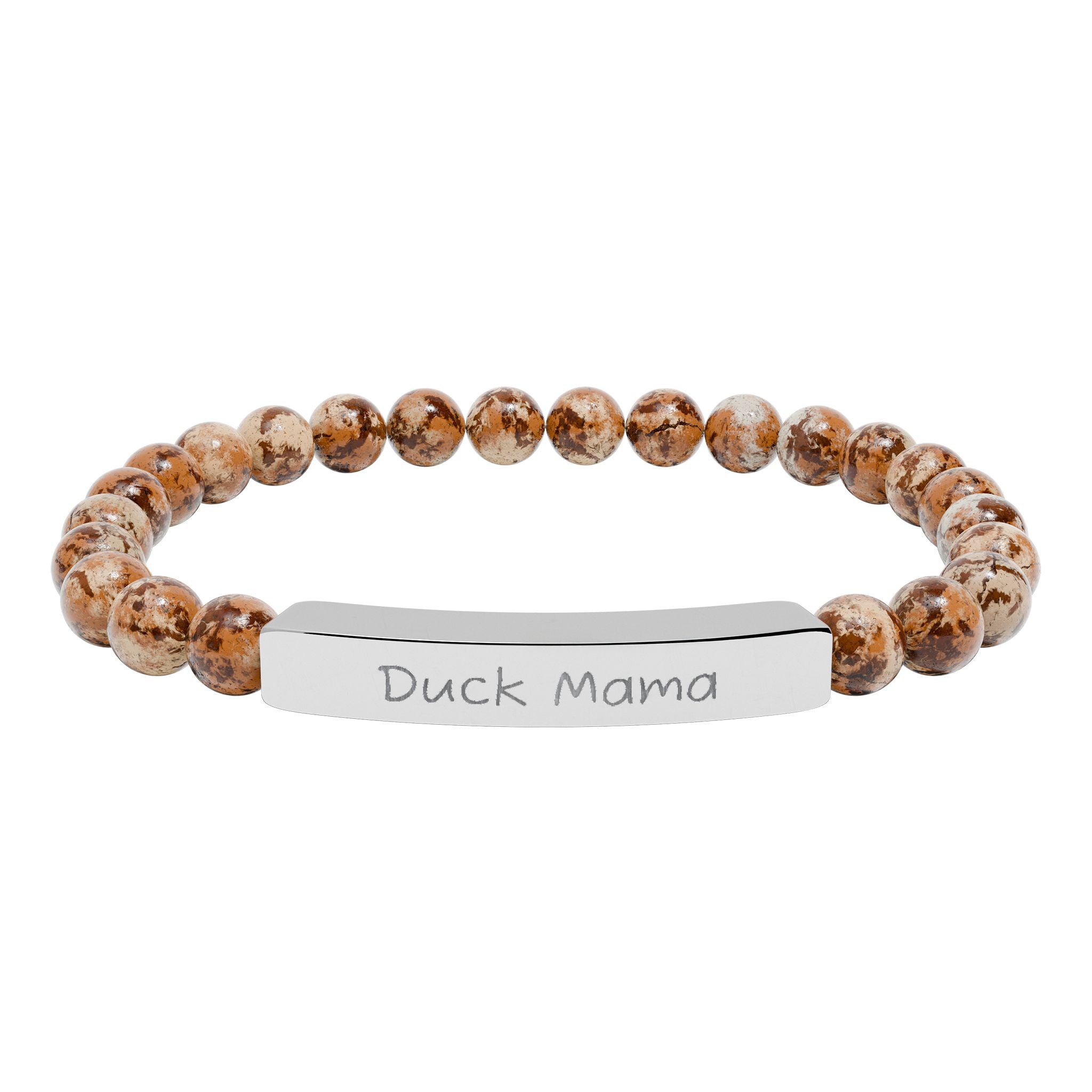 Duck Mama Natural Stone Stretch Bracelet – Engraved Duck Lover Jewelry, Farm Mom Gift, Rustic Homestead Bracelet