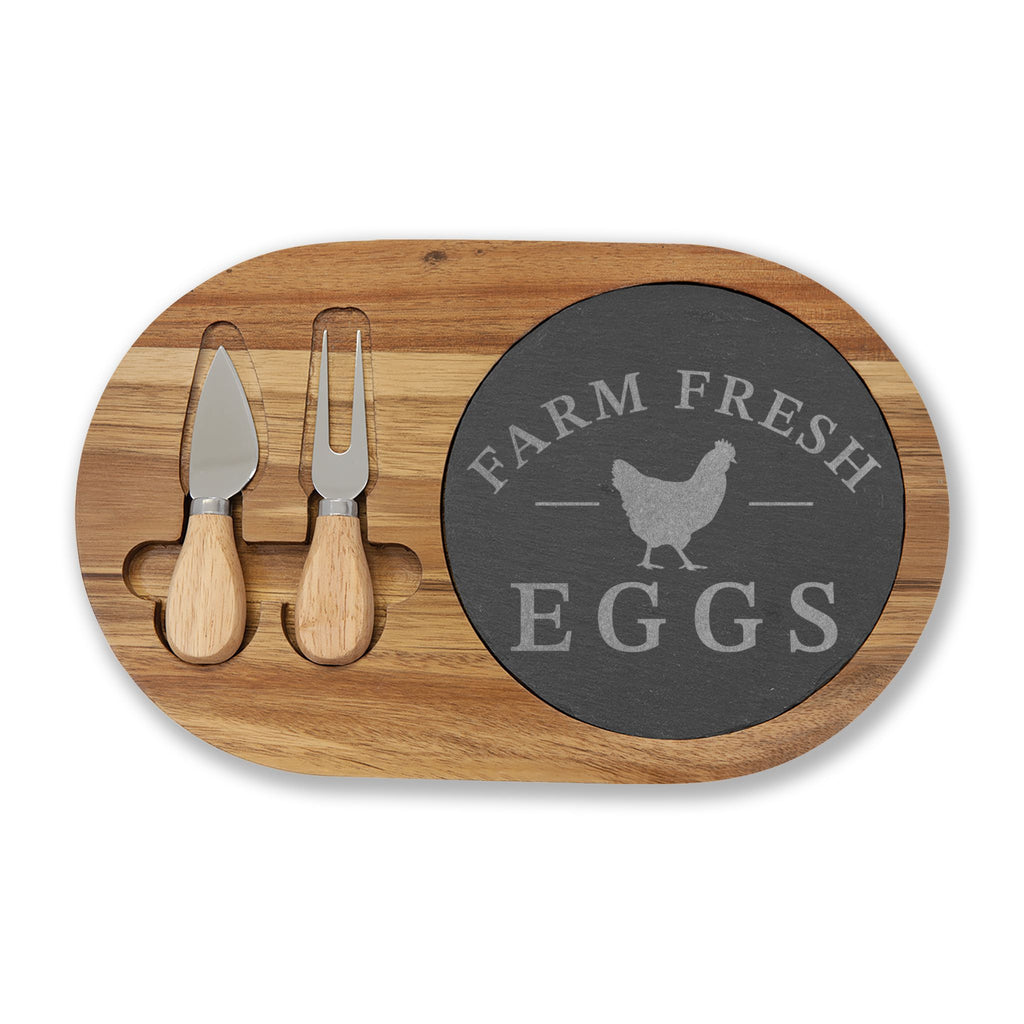 Farm Fresh Eggs Chicken Charcuterie Board Set | Farmhouse Slate Cheese Board with Knives | Rustic Country Kitchen Serving Board | Homestead Chicken Decor Gift