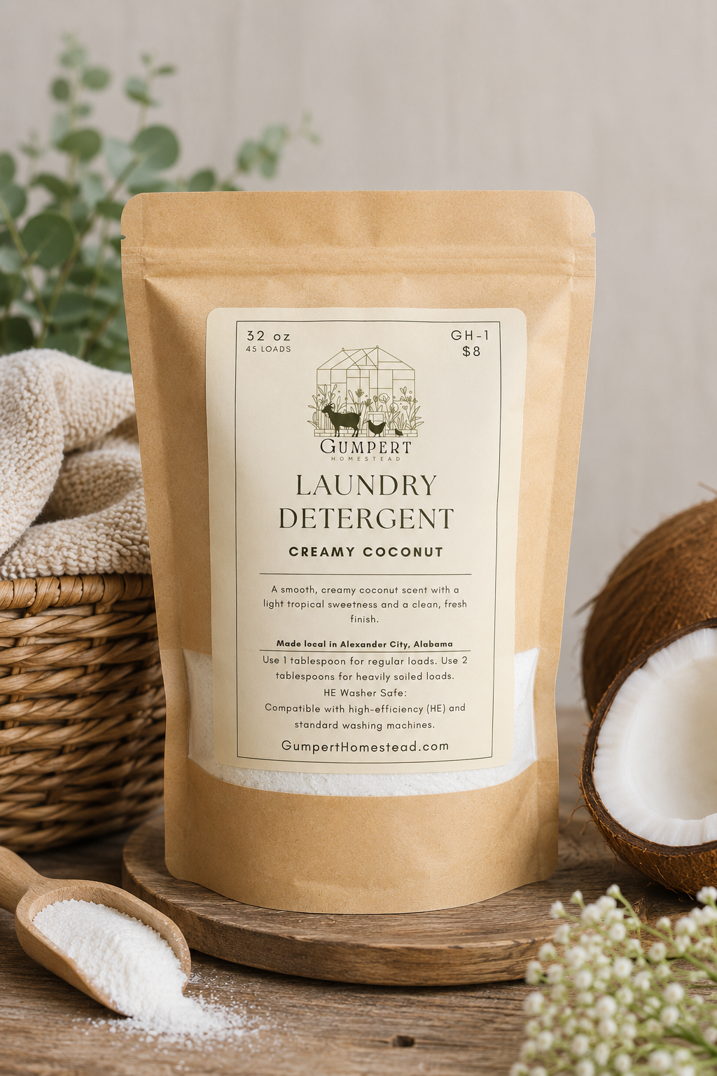 Creamy Coconut Handmade Laundry Detergent | Farm-Made Laundry Soap | HE Washer Safe | Available in 3 Sizes