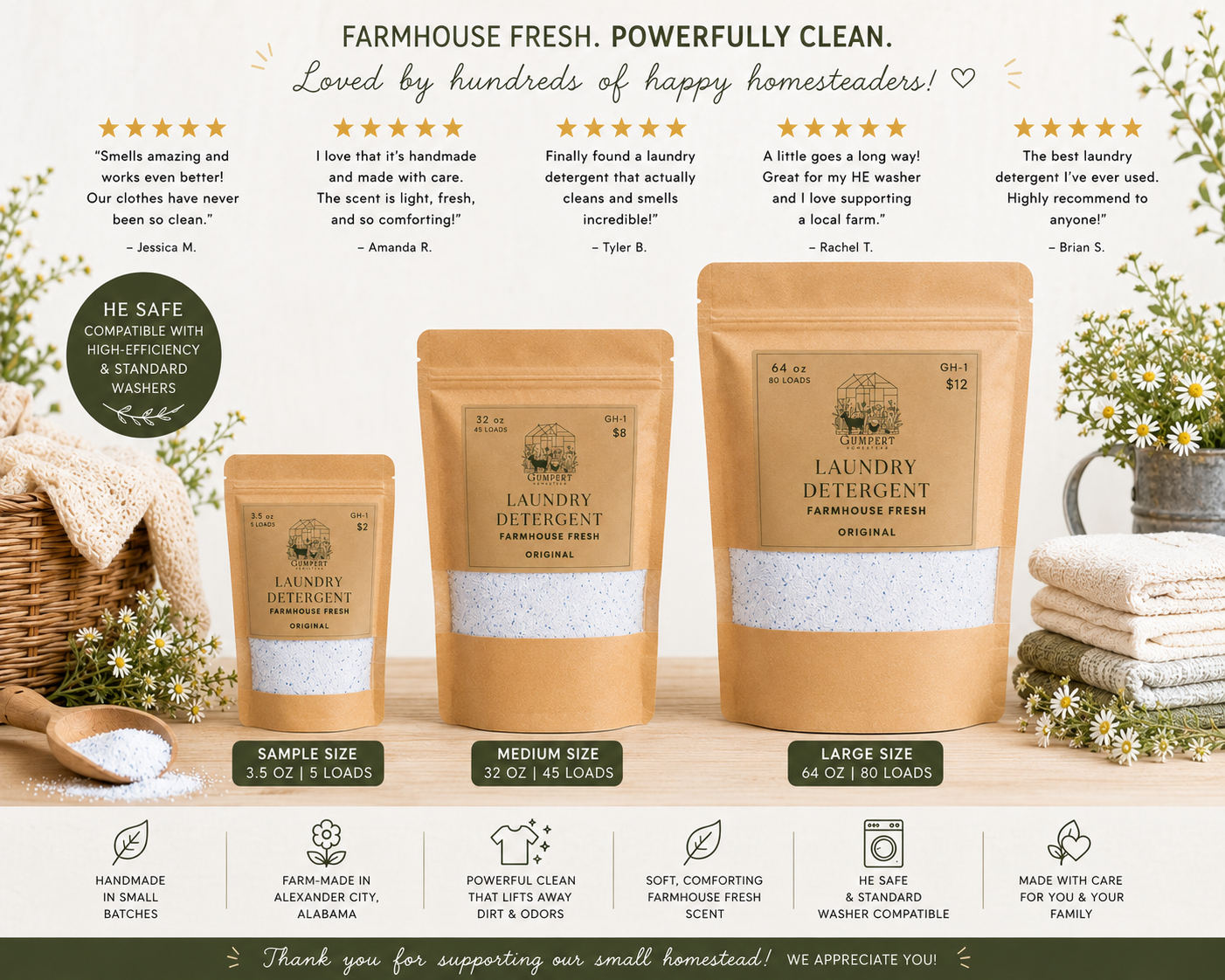 Farmhouse Fresh Original Handmade Laundry Detergent | Classic Clean Laundry Powder | Available in 3 Sizes