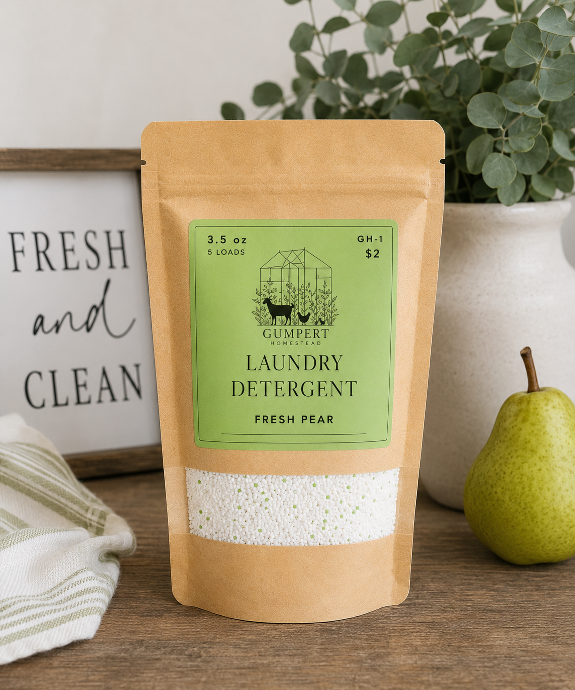 Fresh Pear Handmade Laundry Detergent | Crisp Fruit Scent Laundry Powder| HE Washer Safe | Available in 3 Sizes